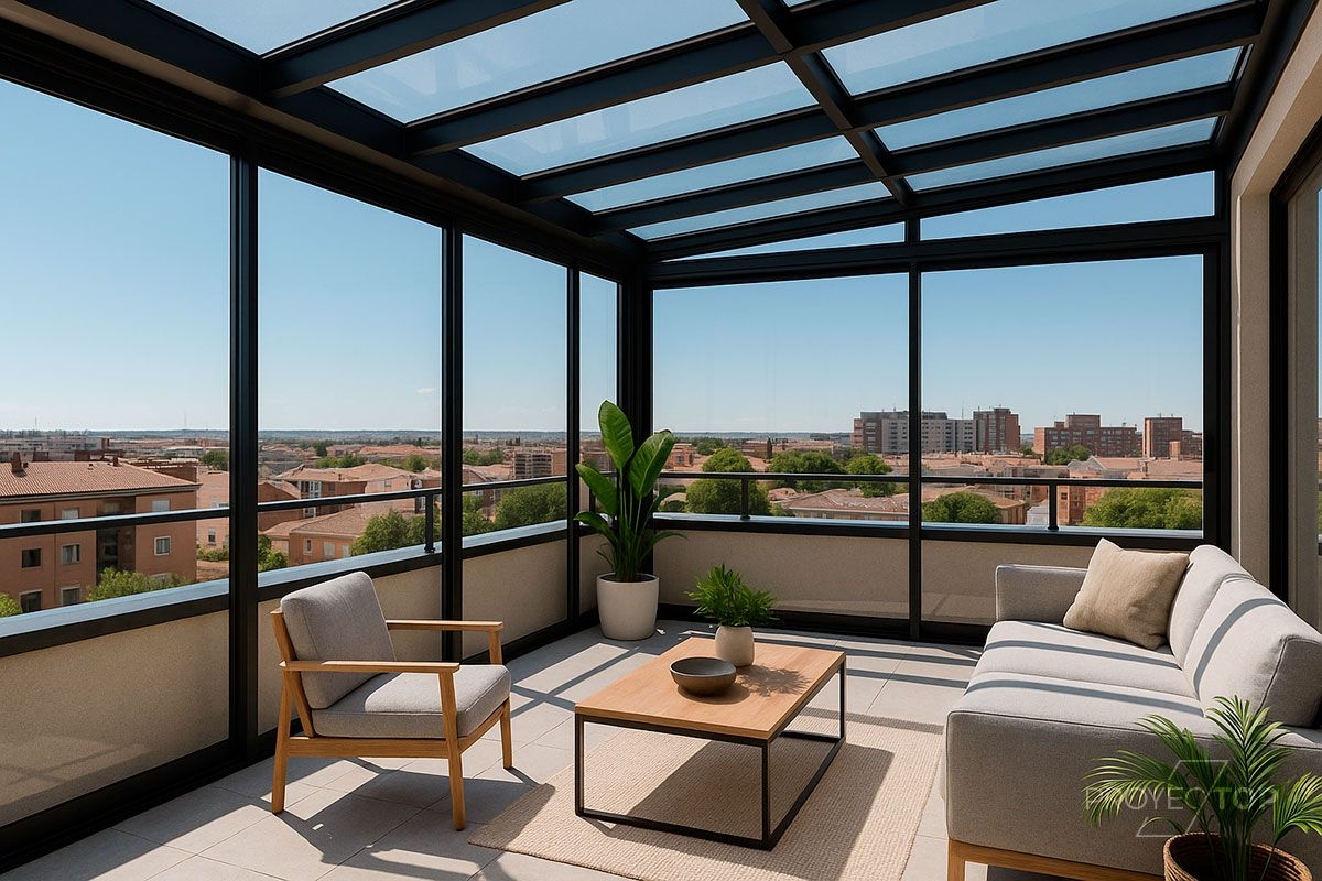 Imagen de Referencia de Instalación de cerramiento con techo y correderas en Arganda